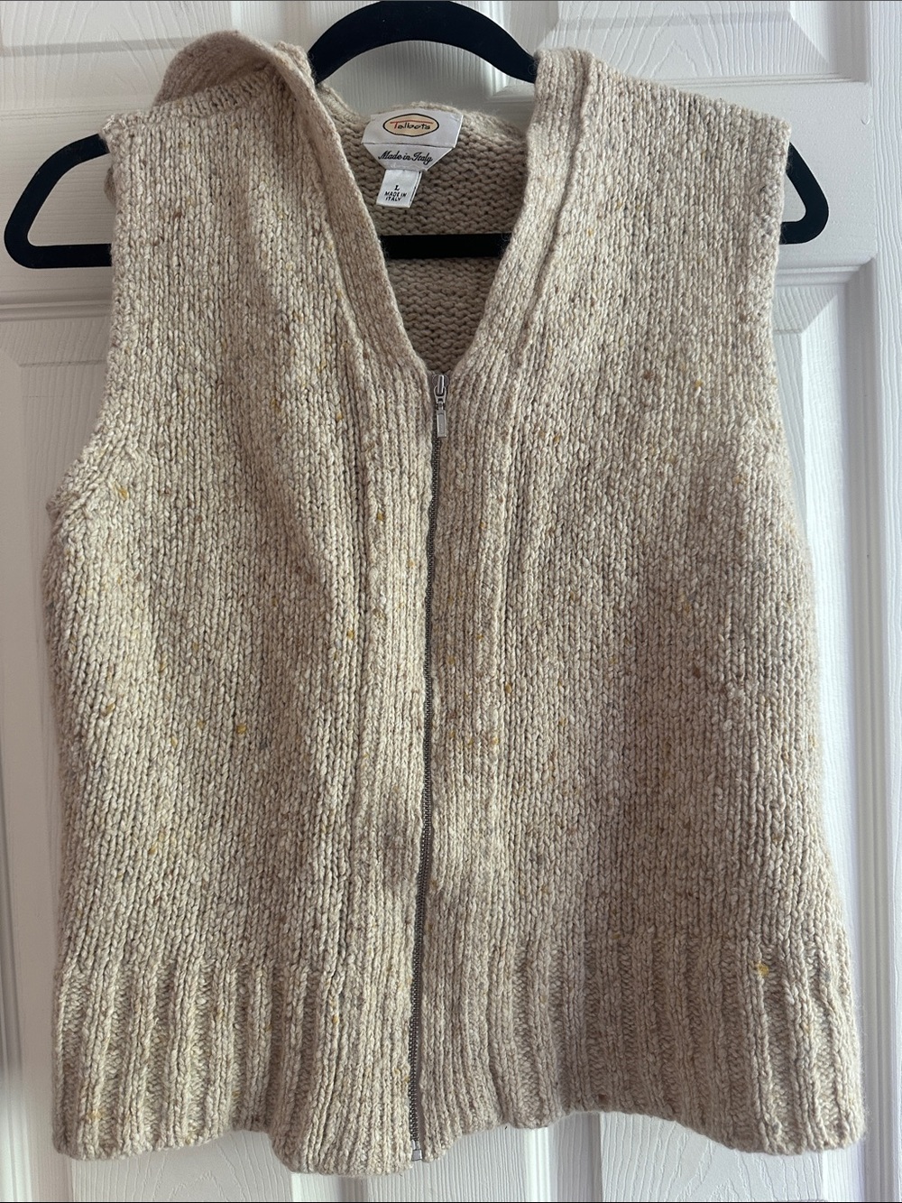 Talbots Cream Zip-Front Hooded Knit Vest - Sleeveless V-Neck Sweater